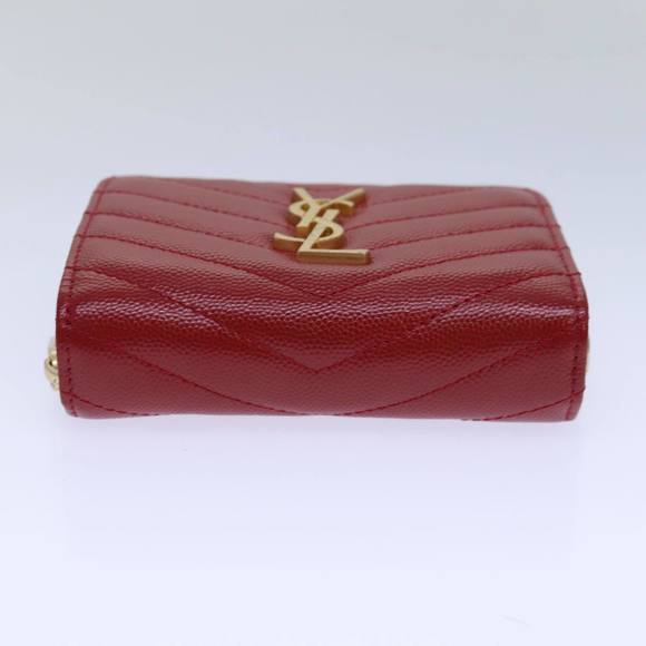 SAINT LAURENT Compact Wallet Leather Red Gold BOW01 Auth 85840 - Picture 6 of 16